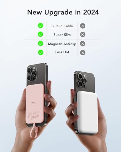 VEEKTOMX Ultra-Slim 5000 m Ah Portable Power Bank with Built-in Charging Cable for i Phone – Lightweight Battery Pack for i Phone 14/13/12/XS/Pro/Air Pods – Quick Charge Convenience in a Stylish Design – Perfect for On-the-Go Power Solutions