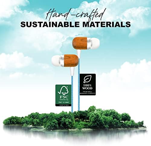 Eco-Friendly Wood Earbuds – Premium Noise-Isolating Headphones with In-Line Microphone for Seamless Calls and Music Control – Lightweight, Handcrafted, and Compatible with All Devices – Perfect for Music Lovers Seeking Natural Sound Quality