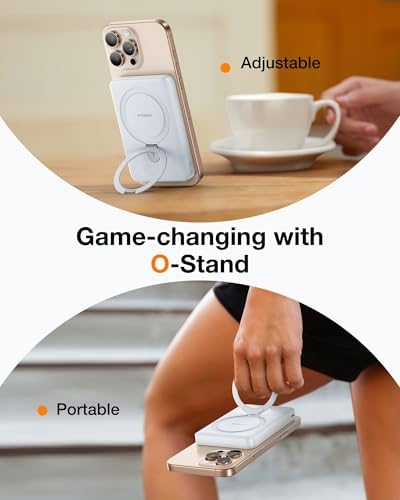 TORRAS Magnetic 10000 m Ah Portable Power Bank – Ultra-Slim Wireless Charger for i Phone with Fast Charging & Integrated O-Stand, Compatible with Mag Safe, 16 Pro Max, Pro, 15, 14, 13, 12 – Essential Travel Companion for Effortless Connectivity