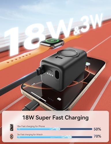Revolutionary 3-in-1 Magnetic Power Bank: 18 W Fast Wireless Charger for Apple Watch, i Phone & Samsung – 5000 m Ah Portable Charger with Integrated Cable in Elegant White for Ultimate On-the-Go Energy Solution and Seamless Device Compatibility