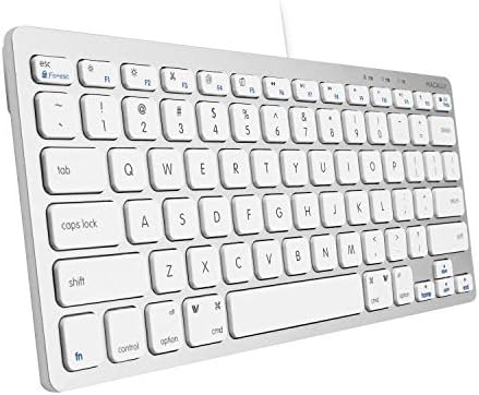Compact Macally Wired Keyboard for Mac and Windows – Sleek USB Mini Keyboard with 78 Scissor Switch Keys – Effortless Plug and Play Design for Enhanced Typing Speed – Ideal Space-Saving Solution for Modern Workspaces – Durable Aluminum Finish for Long-lasting Performance and Style