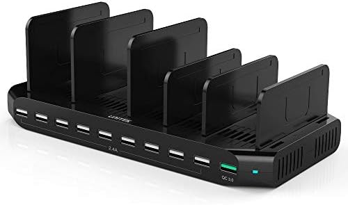 Unitek Quick Charge 3.0 Multi USB Charging Station – 10-Port Fast Charger for i Phone, i Pad, Tablets, and Kindles – UL Certified Safety with Sleek Black Design for Home and Office Use – Enhance Device Lifespan and Efficiency