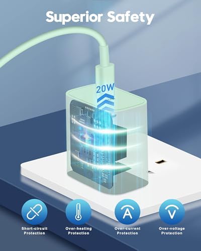 20 W Fast Charger Bundle for i Phone 16 Series & i Pad Models – Dual USB-C Wall Charging Blocks with 3 FT Cable for Lightning-Fast Device Power-Up and Enhanced Compatibility with Air Pods – Ideal for Busy Lifestyles and Travel