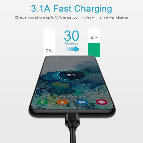 6 ft Fast Charging USB A to Type C Cable – 5 Pack for Samsung Galaxy S24, A55, A35, Z Fold5/4/3 – Durable and Versatile Charger Cord with Enhanced Compatibility for Everyday Use