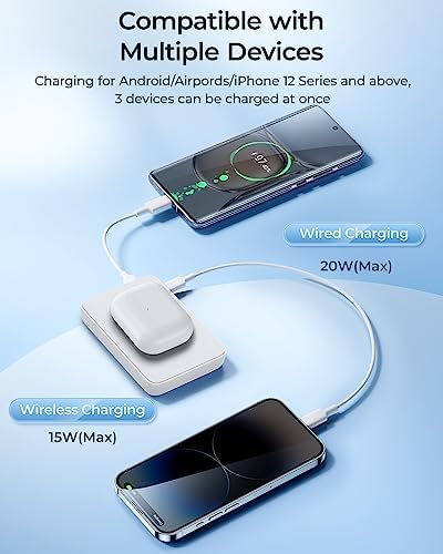 BENKS 10,000 m Ah Magnetic Power Bank – Ultra-Fast Wireless Charger for i Phone 15/14/13/12 Series, Mag Safe-Compatible, Sleek Pink Design with Dual 20 W USB-C Ports for Rapid Charging and Enhanced Portability