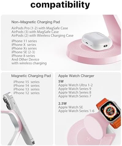Ultimate 3-in-1 Mag Safe Charging Station for Apple Devices – Fast Wireless Charger for i Phone 16/15/14/13/12, Air Pods & Apple Watch with USB-C Compatibility – Sleek, Space-Saving Design for Home and Office Use