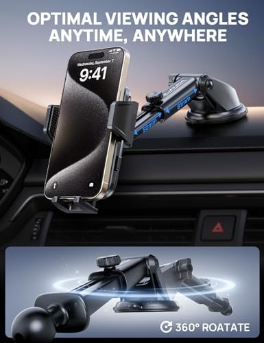 Ultimate Adjustable Windshield Phone Mount for Cars – Military-Grade Suction Cup Holder with Vent Hook, 360° Rotatable Design, Non-Slip Silicone Carbon Fiber for All Smartphone Models – Enhance Your Driving Safety & Hands-Free Convenience