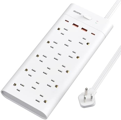 Ultimate Surge Protector Power Strip with 14 Outlets & 4 USB Ports (2 USB-C) – 6 Ft Flat Plug Extension Cord, 1700 Joules Protection, Wall Mountable – Ideal for Home, Office, and Dormitory Charging Solutions
