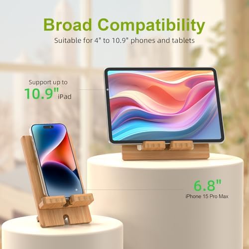 Pezin & Hulin Eco-Friendly Bamboo Adjustable Tablet Stand – Premium Multi-Angle Holder for i Pads, Smartphones, and E-Readers (Fits Devices 4.7″ to 13″) – Transform Your Workspace with Stylish Comfort and Enhanced Viewing Experience