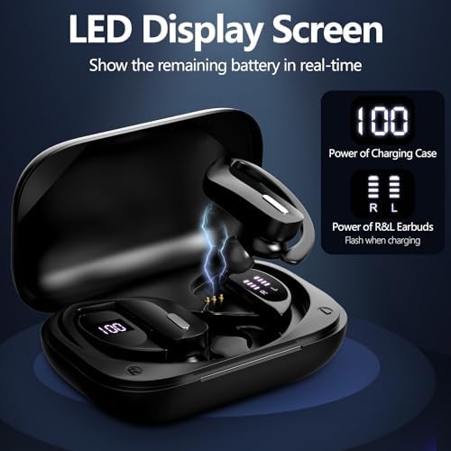Bluetooth Wireless Earbuds with 48-Hour Playtime, LED Battery Display, and Built-in Microphone for Enhanced Stereo Sound – Ideal for Sports, Running, and Active Lifestyles in Sleek Black Finish