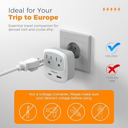 Ultimate TESSAN Type G UK Travel Plug Adapter with Dual USB Fast Charger Ports – Compact US to UK Power Converter for Effortless Global Connectivity in Scotland, London, Ireland, Kenya, Dubai & Qatar