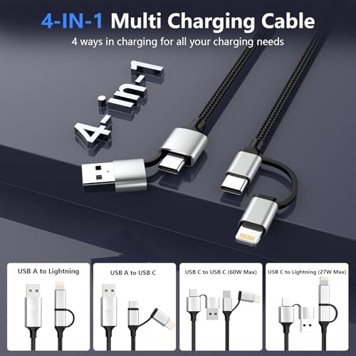 16 FT 4-in-1 USB C Charging Cable – Fast 60 W Lightning, Type C & USB A Compatibility for i Phone 15/14/13/12, Mac Book, i Pad & Samsung – Ultimate Versatile Charging & Data Transfer Solution for On-the-Go Power Users