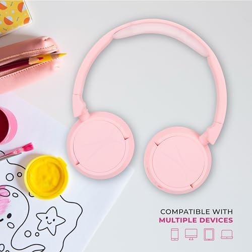 Stylish Pink Kid-Safe 2-in-1 Bluetooth & Wired Headphones – Noise-Cancelling, Volume Control for Young Audiophiles – Portable & Foldable Design for Safe Listening On-the-Go – Ultimate Protection for Children’s Ears – Perfect for Travel and Everyday Use