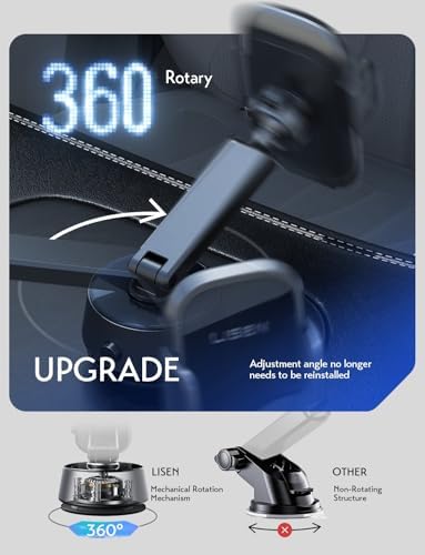LISEN Electric Retractable Car Phone Mount, 100% Ultra-Stable iPhone Vacuum Electric Suction Cup Phone Mount, Suction Cup Magnetic Phone Holder for iPhone 16 15 Pro Max Plus 14~X, Samsung Galaxy S25 – Enhanced Compatibility and Speed