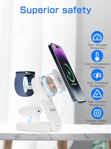 Revolutionize Your Charging Experience with the 2025 Magnetic 3 in 1 Wireless Charger – Sleek Mag-Safe Station for i Phone 16/15/14/13/12, Apple Watch & Air Pods – Fast 18 W Foldable Dock for Ultimate Portability and Efficiency – Stylish White Finish for Modern Aesthetics