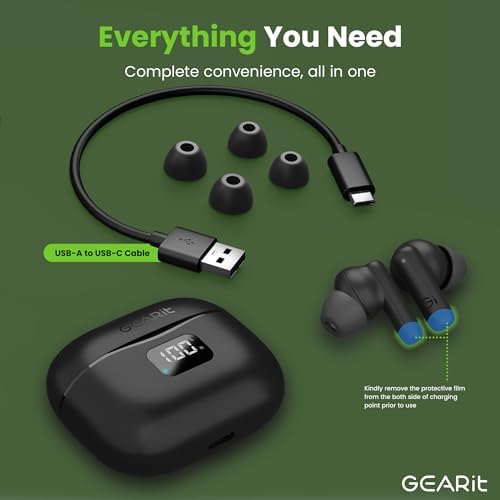 Transform Your Audio Experience with GEARit True Wireless Bluetooth Earbuds – Featuring Cutting-Edge Active Noise Cancellation, Superior HD Sound Quality, User-Friendly Touch Controls, Real-Time LCD Battery Display, Lightning-Fast Bluetooth 5.4 Connectivity, and Up to 20 Hours of Playtime – Perfect for Audiophiles and On-the-Go Professionals Seeking Ultimate Sound Freedom