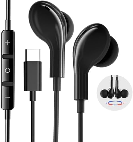 Samsung USB C Earbuds – High-Performance Wired Headphones with Magnetic Design, Noise Cancelling, and Microphone for S23 FE, S22, S21, S20, A53, A54 – Immerse in Superior Bass Stereo Sound and Effortless Volume Control