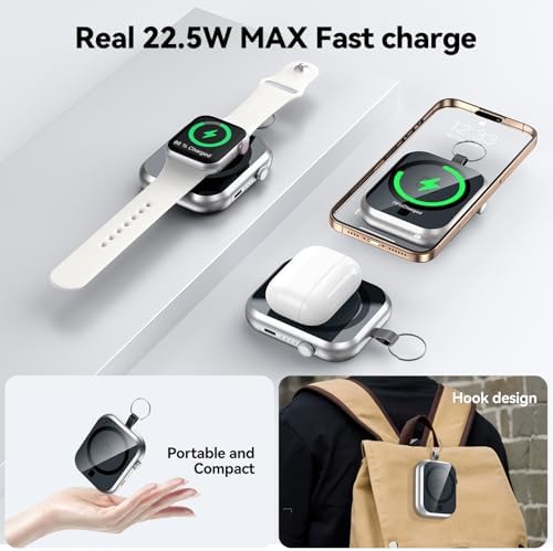 Ultra-Fast 10000 m Ah Magnetic Power Bank with Detachable Lanyard – 3-in-1 Wireless Charger for i Phone 12/13/14/15/16, Apple Watch & Air Pods – Compact Portable Battery Pack with 22.5 W PD Charging for Ultimate Device Compatibility and Convenience