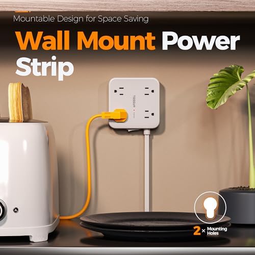 TESSAN 10 FT Flat Plug Surge Protector Power Strip with 8 Outlets and 3 USB Ports – Versatile Desk Charging Station with 900 Joules Protection for Home and Office – Enhanced Safety and Space Efficiency