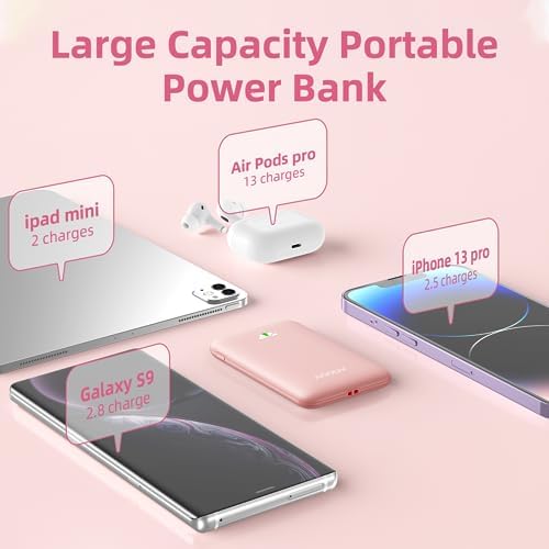 Ultra Slim ANOUV 10,000 m Ah Portable Charger – Fast Charging Power Bank with PD 22.5 W & QC 3.0 for i Phone and Android Devices – Lightweight External Battery for On-the-Go Charging Needs