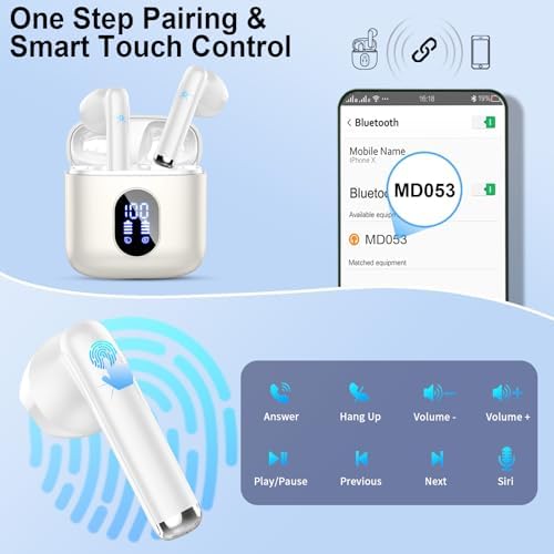Advanced Bluetooth 5.3 Wireless Earbuds – Hi-Fi Stereo Sound for Ultimate Audio Experience, 4 ENC Mics for Superior Call Clarity, Featherlight 3 g Build for Unmatched Comfort, 30-Hour Playtime with Sleek USB-C Charging Case, IP7 Waterproof for All-Weather Durability, Seamlessly Compatible with Android & i OS – Ideal for Music Aficionados and On-the-Go Professionals