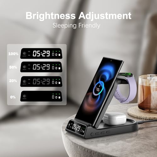 Ultimate 3-in-1 Wireless Charging Station for Samsung Devices – Foldable and Portable Charger for Galaxy S25 Ultra/S25+/S25/S24 Ultra/S23/S22, Galaxy Watch Ultra/7 6/5/4/3, and Galaxy Buds 3/3 Pro – Fast Charging Compatibility (Adapter Not Included) – Streamlined Design for Home and Travel Use