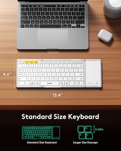 Samsers Portable Foldable Bluetooth Keyboard with Touchpad – Multi-Device Wireless Travel Companion for i OS, Android, Windows & Mac OS – Effortless Workflow with Bluetooth 5.1 and Long Battery Life – Perfect for On-the-Go Professionals