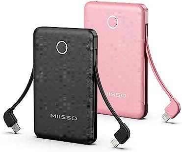 Ultra Slim 6000 m Ah Power Bank with Built-In USB C Cords – Card-Sized Portable Charger for Effortless On-the-Go Charging, Triple Output for i Phone, Samsung, Google Devices – Stylish and Compact Battery Pack for Enhanced Efficiency and Versatility