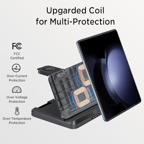 Miimall 3-in-1 Wireless Charging Station for Samsung Galaxy Z Fold Series – Fast Charging Dock for Galaxy Z Flip, Galaxy Watch, and Galaxy Buds – Compact & Foldable Design for Ultimate Convenience and Enhanced Compatibility