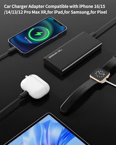 Universal Retractable Car Charger – 4-in-1 Fast Charging Solution for i Phone, Galaxy, Pixel – USB-C & USB-A Compatibility for Ultimate Convenience on the Go