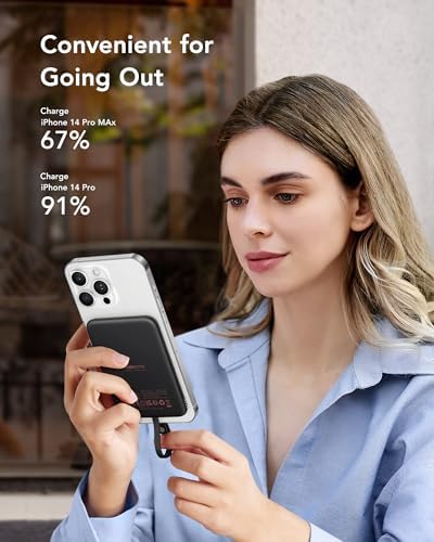 VEEKTOMX Ultra-Slim 5000 m Ah Portable Power Bank with Built-in Charging Cable for i Phone – Lightweight Battery Pack for i Phone 14/13/12/XS/Pro/Air Pods – Quick Charge Convenience in a Stylish Design – Perfect for On-the-Go Power Solutions