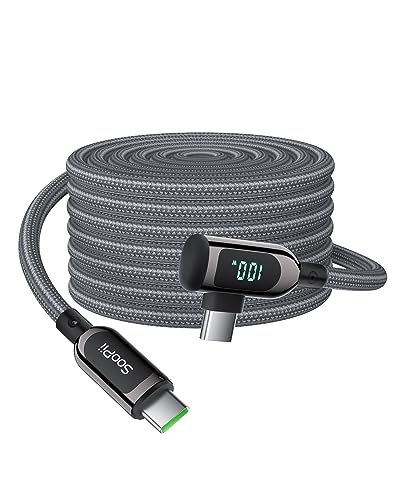 SOOPII 100 W Fast Charging Right Angle USB C to USB C Cable – 6.6 FT Zinc Alloy Braided with LED Display for Enhanced Performance, Compatible with i Phone 16/15, i Pad Air/Pro, Mac Book Pro, Samsung Galaxy S23/S22/S10, Google Pixel & LG Smartphones – Ideal for Gaming & Multitasking