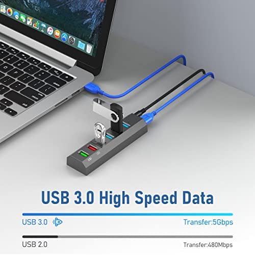 Maximize Your Connectivity with the Aiibe 6-Port USB 3.0 Hub Splitter – High-Speed Data Transfer Up to 5 Gbps, Includes 24 W Power Adapter for Reliable Multi-Device Charging, Perfect for Laptops, Mac, PCs & Mobile HDDs – Streamline Your Workflow & Enhance Productivity with This Sleek Black USB Hub