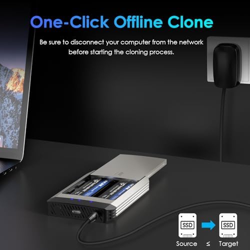 WAVLINK 20 Gbps Dual-Bay M.2 SSD Cloner – Tool-Free NVMe Duplicator for PCIe 2230/2242/2260/2280, Effortless Offline Cloning for Up to 8 TB SSDs, Compatible with AHCI, Streamline Your Data Management with Superior Speed and Efficiency