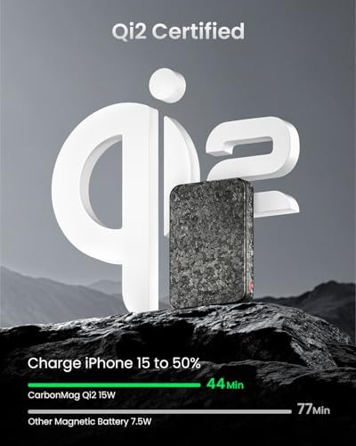 Ultra-Slim Carbon Mag Safe Power Bank – 5000 m Ah Lightweight Charger for i Phone 16 Pro Max/15/14/13 Series – 20 W PD Fast Charging with Durable Carbon Fiber Design – Effortless Magnetic Connection for On-the-Go Power