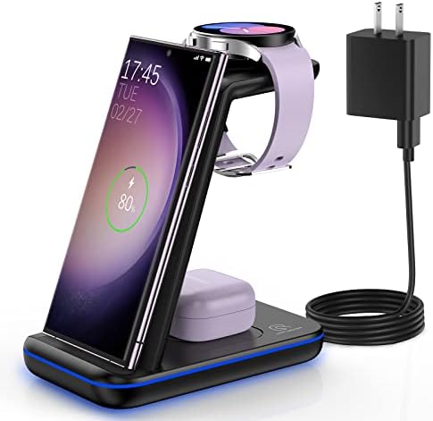 Fast Wireless Charging Station for Samsung Galaxy Devices – Multi-Device Charger for Galaxy S25 Ultra, S24, S23+, Z Flip 6/5, Fold 6/5, and Galaxy Watch 8/7/Pro/Active 2 – Sleek White Design for Effortless Organization and Speed – Perfect for Home and Office Use – Compatible with Galaxy Buds3/2 Pro for Ultimate Convenience