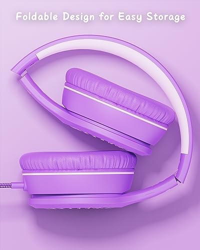 K16 Kids’ Foldable Wired Headphones with Microphone – Lightweight On-Ear Stereo Bass Design in Vibrant Pink and Red for School, Gaming, and Tablet Use – Compatible with Kindle, Chromebook & More – Durable Comfort for All-Day Listening