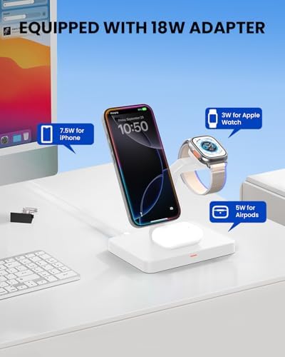 Ultimate 3-in-1 Foldable Wireless Charging Station for i Phone, Apple Watch, and Air Pods – Fast Magnetic Charger Stand with Enhanced Compatibility for i Phone 16-12, Apple Watch Series 9-2, Air Pods Pro & More – Stylish and Portable Power Solution for Home and Travel