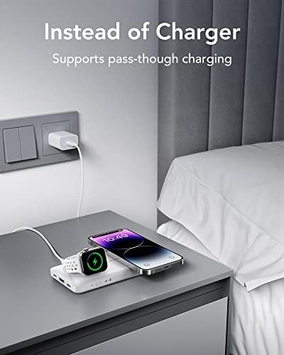 VRURC 10000 m Ah Magnetic Portable Charger – 3-in-1 Fast Wireless Charger for i Phone 14/13/12 Series, Apple Watch & Air Pods – 22.5 W Quick Charge Power Bank in Stylish Pink – Ultimate On-the-Go Charging Solution with Enhanced Compatibility