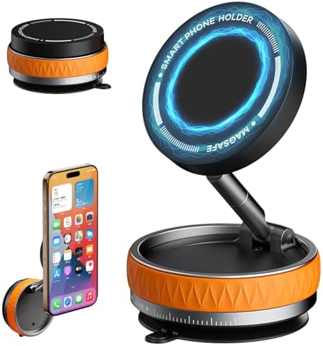 Eastcoo Vacuum Suction Magnetic Phone Holder with 360 Degree Rotation, Handsfree Magnetic Phone Holder Mount for Car/Smooth Surface,Foldable and Retractable Phone Holder for All Phones,White – Enhanced Compatibility and Speed