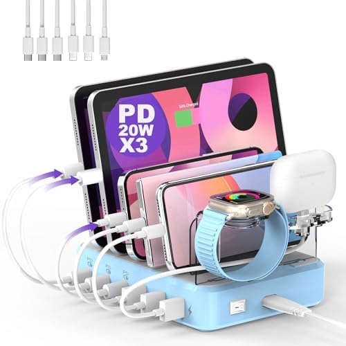 Ultra-Fast 6-Port Charging Hub – 100 W Multi-Device Power Station for i Phone, i Pad & Samsung – Triple PD USB-C Ports for Lightning Speed Charging – Compact, Modern Design with Advanced Safety Features – Perfect for Home Office Efficiency and Device Organization