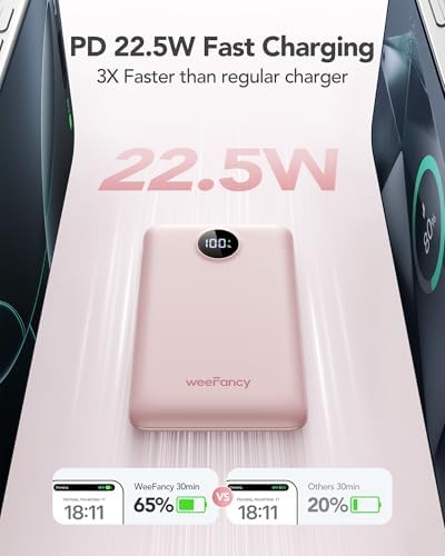 Ultra-Slim 10,000 m Ah Mini Power Bank with Built-in Cables – 22.5 W Fast Charging USB-C Battery Pack for i Phone 16/15/14 and Samsung Galaxy 24/23 – Essential Travel Charger for On-the-Go Power Needs