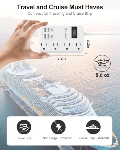 International Travel Power Adapter with 6 USB Ports and 4 AC Outlets – Versatile Plug Converter for European Destinations Including UK, France, Italy, and Germany – Compact 3 ft Extension Cord with Surge Protection for Enhanced Device Safety and Charging Efficiency