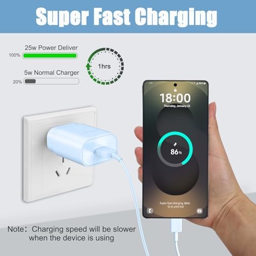10 Ft USB C Charging Cable with 25 W Fast Charge Block – Optimal Compatibility for Samsung Galaxy S25/S24/S23 Series and Note 20/10 – Durable, Long-Lasting Performance for Home, Office, or Travel Use – Effortless Power for Your Android Devices