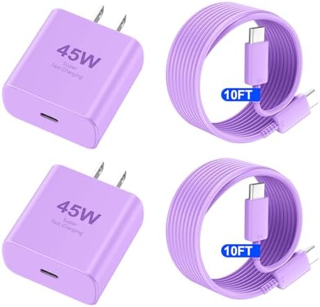 Accelerate Your Power Needs with Our 45 W Ultra-Fast USB-C Charger for Phone 16 Series – Includes a 10 ft Type C Cable in Eye-Catching Purple – Perfectly Crafted for Swift Power Delivery to Phone 16 Pro, Max, Plus & Earlier Models – Unleash Maximum Charging Efficiency and Aesthetic Appeal for Tech Enthusiasts on the Move