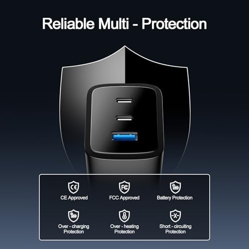 Ultra-Compact 70 W USB-C Fast Charger Block – 3-Port Charging Hub for Mac Book, i Pad, i Phone & Galaxy Devices – 45 W PPS Technology, Foldable Design for Travel, High Efficiency & Device Safety – Perfect for Charging Multiple Devices Simultaneously