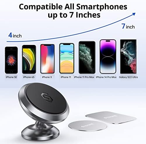 SYNCWIRE 360° Adjustable Magnetic Car Phone Mount – Premium Dashboard Holder for i Phone, Samsung, LG & Mini Tablets – Effortless Navigation & Hands-Free Safety in Sleek Gray Finish – Strong Grip & Easy Installation for Enhanced Driving Experience