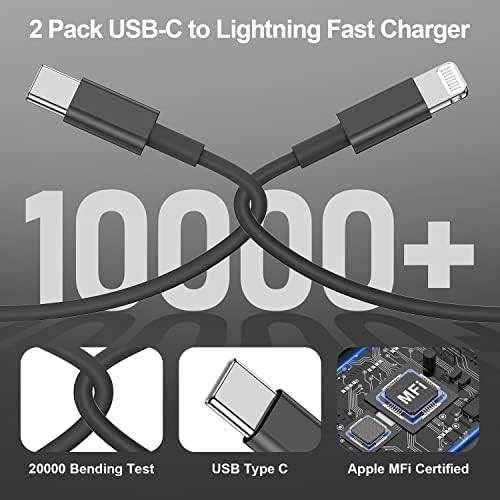 Blue Fast Charger Cable 2-Pack – 6 ft USB Type C to Lightning for i Phone 14/13/12 Pro Max, MFi Certified Charging Cord for Enhanced Speed & Compatibility – Durable Design for Everyday Use
