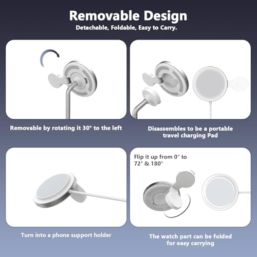 Mag Safe 2-in-1 Wireless Charging Station for i Phone and Apple Watch – Portable 15 W Fast Charger with Detachable Design, Foldable Travel Pad for i Phone 12-16 Series – Sleek Black Finish for Enhanced Compatibility and Efficient Power Boosts