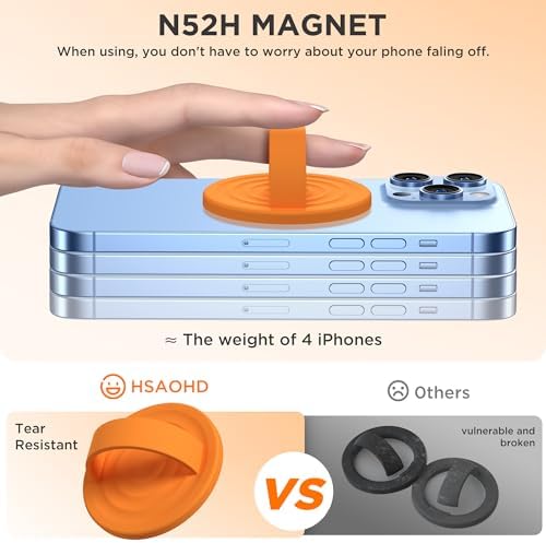 Upgraded Magnetic Phone Grip for i Phone: Premium Silicone Loop Holder with Mag Safe Compatibility – Ergonomic 360-Degree Stand, Non-Slip Design in Sleek Black for Enhanced Comfort and Secure Handling on i Phone 16/15/14/13/12 Pro Max/Plus